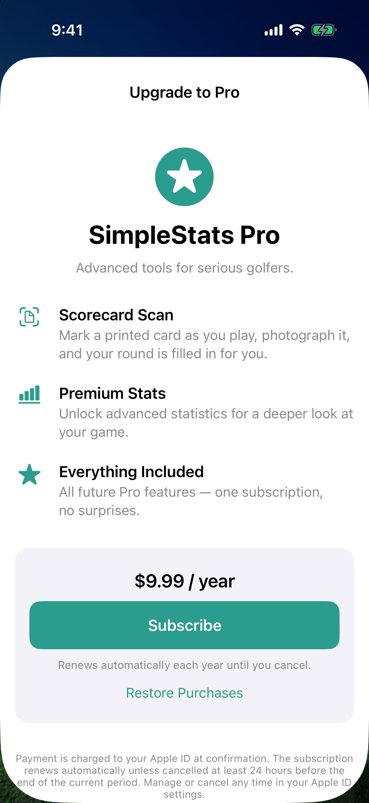SimpleStats Pro subscription features